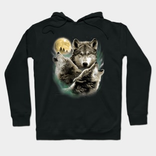 Three Wolves Howling in Moonlight Hoodie